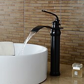 preiswerte Klassisch-Waschbecken Wasserhahn - Wasserfall ölgeriebene Bronze Centerset Einhand-Einloch-Badarmaturen / Messing