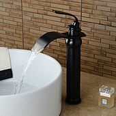 preiswerte Klassisch-Waschbecken Wasserhahn - Wasserfall ölgeriebene Bronze Centerset Einhand-Einloch-Badarmaturen / Messing