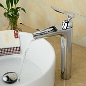 abordables Clásico-grifo del lavabo del baño - grifos de baño monomando de un solo mango con centro de cromo en cascada