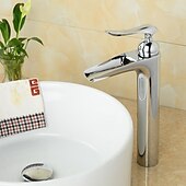 abordables Clásico-grifo del lavabo del baño - grifos de baño monomando de un solo mango con centro de cromo en cascada