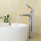 abordables Clásico-grifo del lavabo del baño - grifos de baño monomando de un solo mango con centro de cromo en cascada