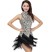 economico Abbigliamento balli latino-americani-Abito da ballo latino con nappe con frange, abito da festa da donna con paillettes in poliestere/samba