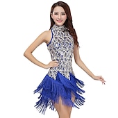 economico Abbigliamento balli latino-americani-Abito da ballo latino con nappe con frange, abito da festa da donna con paillettes in poliestere/samba
