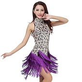 economico Abbigliamento balli latino-americani-Abito da ballo latino con nappe con frange, abito da festa da donna con paillettes in poliestere/samba