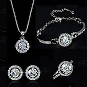 cheap Jewelry Sets-Jewelry Set Necklace For Women&#039;s Synthetic Diamond Moissanite Party Wedding Birthday Crystal Cubic Zirconia Solitaire Round Cut Halo / Earrings / Bracelet / Ring / Gift / Casual