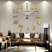 cheap Wall Clocks-Frameless Large DIY Wall Clock, Modern 3D Wall Clock with Mirror Numbers Stickers for Home Office Decorations Gift 120X120cm