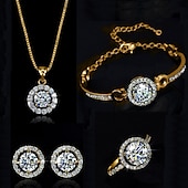 cheap Jewelry Sets-Jewelry Set Necklace For Women&#039;s Synthetic Diamond Moissanite Party Wedding Birthday Crystal Cubic Zirconia Solitaire Round Cut Halo / Earrings / Bracelet / Ring / Gift / Casual