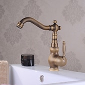 abordables Classiques-Robinet de lavabo de salle de bain en laiton antique, robinets de bain traditionnels à un trou avec eau chaude et froide et valve en céramique