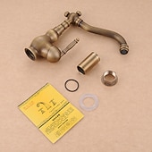 abordables Classiques-Robinet de lavabo de salle de bain en laiton antique, robinets de bain traditionnels à un trou avec eau chaude et froide et valve en céramique