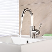 abordables Classiques-Robinet d&#039;évier de salle de bain en acier inoxydable brossé robinets de bain poignée unique un trou réglable eau froide et chaude