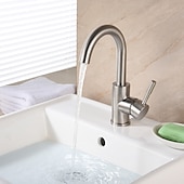 abordables Classiques-Robinet d&#039;évier de salle de bain en acier inoxydable brossé robinets de bain poignée unique un trou réglable eau froide et chaude