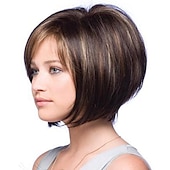 baratos peruca mais velha-perucas marrons para mulheres peruca sintética reta bob reta com franja cabelo curto castanho sintético feminino cabelo com destaque / balayage parte lateral marrom