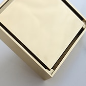 cheap Drains-4 inch Shower Floor Drain Square, Removable Brass Flange Reversible 2-in-1 Cover Tile Insert Grate, Hair Catcher Strainer Black Chrome Golden