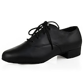 abordables Chaussures de danse d&#039;entraînement-chaussures de danse latine oxford en cuir noir pour hommes avec design à lacets, chaussures de salon et de jazz confortables pour les performances
