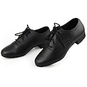 abordables Chaussures de danse d&#039;entraînement-chaussures de danse latine oxford en cuir noir pour hommes avec design à lacets, chaussures de salon et de jazz confortables pour les performances