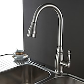 preiswerte Mit ausziehbarer Brause-Küchenspülen-Mischbatterie mit ausziehbarem Sprüher, Hochlichtbogen-Messing, Silber / Kaffee, Einhand-Einloch, ölgeriebene Bronze, herunterziehbare hohe Küchenarmaturen mit Warm- und Kaltwasserschlauch