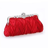 economico Clutch e borsette da sera-pochette da sera plissettata in raso bianco da donna – elegante borsa a mano con montatura in metallo floreale per matrimoni, cocktail ed eventi formali