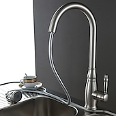 preiswerte Mit ausziehbarer Brause-Küchenspülen-Mischbatterie mit ausziehbarem Sprüher, Hochlichtbogen-Messing, Silber / Kaffee, Einhand-Einloch, ölgeriebene Bronze, herunterziehbare hohe Küchenarmaturen mit Warm- und Kaltwasserschlauch