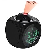 お買い得  スマートライト-LEDスマートライト プロジェクションデジタルLEDアラームクロックベッドルーム用天井壁 dimmer USB充電器バッテリー時間と温度表示バックアップラウドデュアルアラームクロック重い寝る子供高齢者用