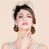 voordelige Fascinators-Hoofdbedekking Net Voile Hoed Bruiloft Casual Thee Feest Valentijnsdag Paard Race Retro Romantisch Klassiek Met Tulle Gezicht Voile Hoofdband Hoofdbedekking jurk om indruk te maken Race Dag Jurk