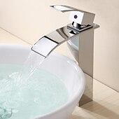 baratos Clássico-Torneira de lavatório de banheiro em cascata alta, torneiras de lavatório de latão estilo moderno vaso cromado torneiras de banho de um furo com mangueira de água fria e quente