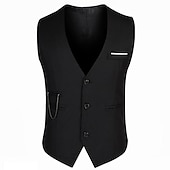 levne Gilety-Pánské Kamizelka Vesta Svatební Práce Obchod Ležérní Chytré příležitostné Bavlna Polyester Jednobarevné Do V Štíhlý Černá Vesta