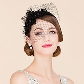 voordelige Fascinators-Hoofdbedekking Net Voile Hoed Bruiloft Casual Thee Feest Valentijnsdag Paard Race Retro Romantisch Klassiek Met Tulle Gezicht Voile Hoofdband Hoofdbedekking jurk om indruk te maken Race Dag Jurk