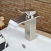 Недорогие Смесители для раковины в ванной-Современный По центру Водопад with  Керамический клапан  Одной ручкой одно отверстие for  Матовый никель , Ванная раковина кран