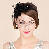 voordelige Fascinators-Hoofdbedekking Net Voile Hoed Bruiloft Casual Thee Feest Valentijnsdag Paard Race Retro Romantisch Klassiek Met Tulle Gezicht Voile Hoofdband Hoofdbedekking jurk om indruk te maken Race Dag Jurk