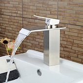 Недорогие Смесители для раковины в ванной-Современный По центру Водопад with  Керамический клапан  Одной ручкой одно отверстие for  Матовый никель , Ванная раковина кран