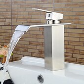 Недорогие Смесители для раковины в ванной-Современный По центру Водопад with  Керамический клапан  Одной ручкой одно отверстие for  Матовый никель , Ванная раковина кран