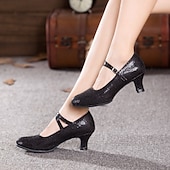 cheap Ballroom Shoes &amp; Modern Dance Shoes-Black Glitter Dance Shoes for Women – Soft Sole with Adjustable Strap for Latin, Ballroom, and Social Dancing