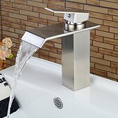 Недорогие Смесители для раковины в ванной-Современный По центру Водопад with  Керамический клапан  Одной ручкой одно отверстие for  Матовый никель , Ванная раковина кран