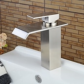 Недорогие Смесители для раковины в ванной-Современный По центру Водопад with  Керамический клапан  Одной ручкой одно отверстие for  Матовый никель , Ванная раковина кран