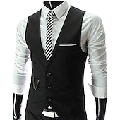levne Gilety-Pánské Kamizelka Vesta Svatební Práce Obchod Ležérní Chytré příležitostné Bavlna Polyester Jednobarevné Do V Štíhlý Černá Vesta