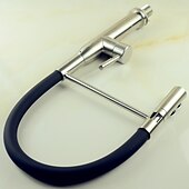 abordables Mitigeurs avec spray-Robinet de cuisine à une poignée, un trou en nickel brossé rétractable/rétractable récipient rotatif en acier inoxydable robinets de cuisine contemporains avec eau froide et chaude
