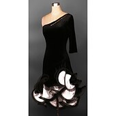 preiswerte Kleidung für lateinamerikanische Tänze-Latein-Tanz Kleid Rüschen Damen Leistung 3/4 Ärmel Hoch Chiffon - Satin Spandex