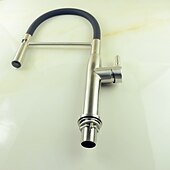 abordables Mitigeurs avec spray-Robinet de cuisine à une poignée, un trou en nickel brossé rétractable/rétractable récipient rotatif en acier inoxydable robinets de cuisine contemporains avec eau froide et chaude