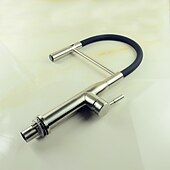 abordables Mitigeurs avec spray-Robinet de cuisine à une poignée, un trou en nickel brossé rétractable/rétractable récipient rotatif en acier inoxydable robinets de cuisine contemporains avec eau froide et chaude