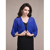 voordelige bruiloft gast wraps-Vrouwen Wikkels Bolero Schouder Jassen  Jassen Zonbescherming 3/4 Lengte Mouw Dolman Mouw Chiffon Bruiloftswikkels Met Beading Voor Feest Avond Herfst Jurk om indruk te maken