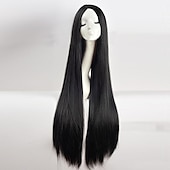 cheap Party Wigs-Black Wigs for Women The Addams Family Wig Long Black Wig Cosplay Wig Synthetic Wig Cosplay Wig Long Azure Light Brown Lake Blue Blonde Pink Synthetic Hair 34 Inch Women&#039;S Halloween Wigs