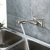 cheap Foldable-Brass Kitchen Faucet, Wall Mounted Pot Filler Single Handle One Hole Nickel Brushed Rotatable and Pre Rinse Kitchen Taps with Cold Water Only