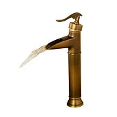 economico Classici-Rubinetto per lavabo da bagno in bronzo antico in ottone, rubinetti per vasca monoforo a cascata con montaggio a parete con interruttore caldo e freddo e valvola in ceramica