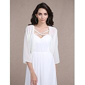 voordelige bruiloft gast wraps-Vrouwen Wikkels Bolero Schouder Jassen  Jassen Zonbescherming 3/4 Lengte Mouw Dolman Mouw Chiffon Bruiloftswikkels Met Beading Voor Feest Avond Herfst Jurk om indruk te maken