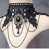 cheap Accessories and More-Choker Necklace Pendant Necklace For Women's Party Halloween Masquerade Synthetic Gemstones Crystal Lace Layered Black