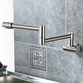cheap Foldable-Brass Kitchen Faucet, Wall Mounted Pot Filler Single Handle One Hole Nickel Brushed Rotatable and Pre Rinse Kitchen Taps with Cold Water Only