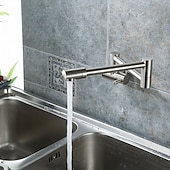 cheap Foldable-Brass Kitchen Faucet, Wall Mounted Pot Filler Single Handle One Hole Nickel Brushed Rotatable and Pre Rinse Kitchen Taps with Cold Water Only