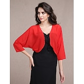 voordelige bruiloft gast wraps-Vrouwen Wikkels Bolero Schouder Jassen  Jassen Zonbescherming 3/4 Lengte Mouw Dolman Mouw Chiffon Bruiloftswikkels Met Beading Voor Feest Avond Herfst Jurk om indruk te maken