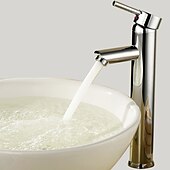 abordables Classiques-Robinet d&#039;évier de salle de bain, style campagnard en laiton chromé mitigeur monotrou robinets de bain avec interrupteur chaud et froid et valve