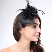 preiswerte Fascinator-Fascinators Kopfbedeckung Feder Netz Hochzeit Teeparty Pferderennen Damen Tag Cocktail Vintage Stil Elegant mit floralen Kopfschmuck Kopfbedeckung um zu beeindrucken Rennrenntag Kleid